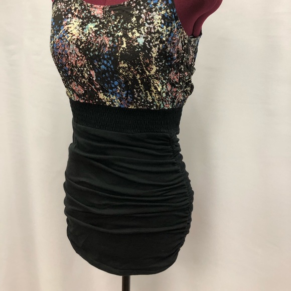 Forever 21 ruched paint splatter print black dress - Picture 2 of 7